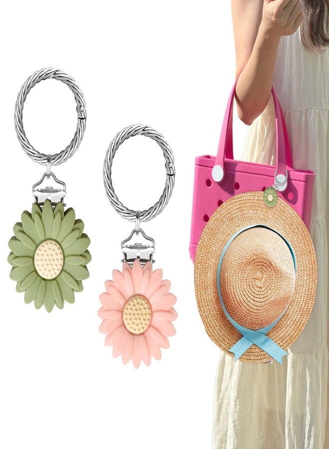 AEDOVE 2 Pcs Hat Clip for Travel on Bag- Securely Attach Hats to Bags Totes Luggage - Hands-Free, Prevents Loss at Beach/Outings Green, Pink - Image 1